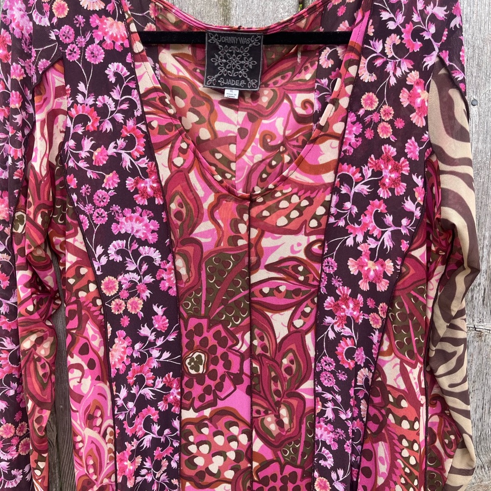 Johnny Was Pink Maroon Floral V‑Neck Maxi Dress - Picture 5 of 8